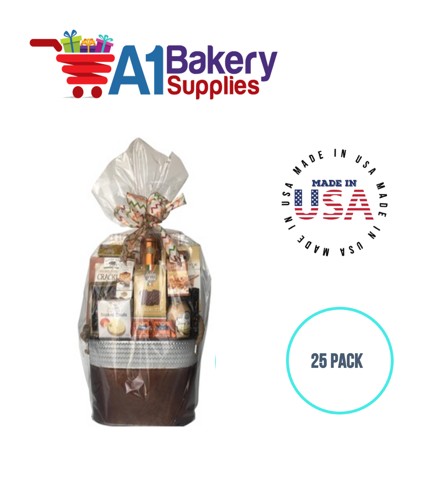 Gusset Basket Size 1.2 MIL BOPP Sealable Cellophane Gift Bags Bags for Gift Packing 4  x 4 x 17 Inch, 25 Pack