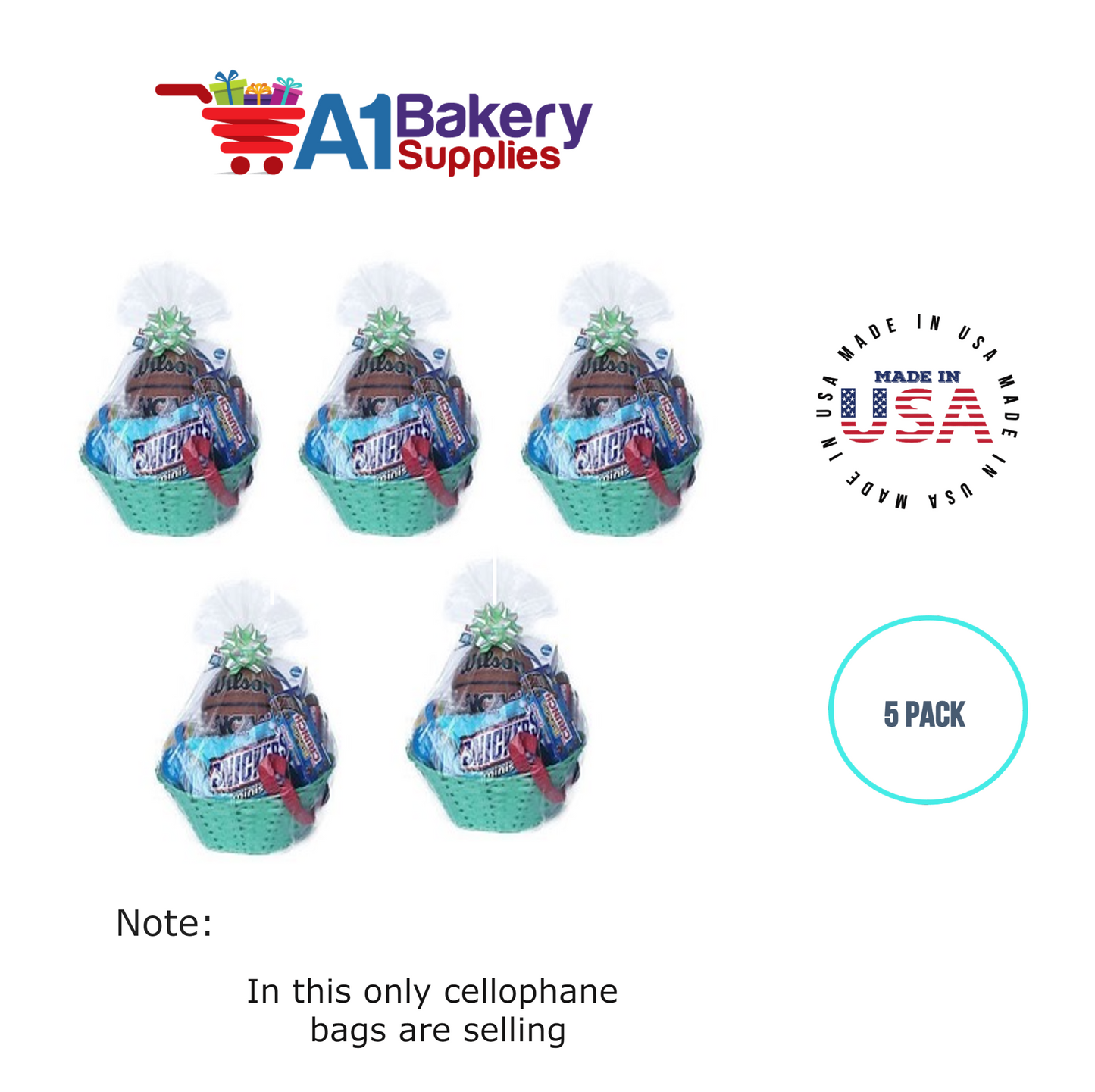 Round Bottom Basket Size 1.2 MIL BOPP Sealable Cellophane Gift Bags Bags for Gift Packing 14 x 24 Inch, 5 Pack