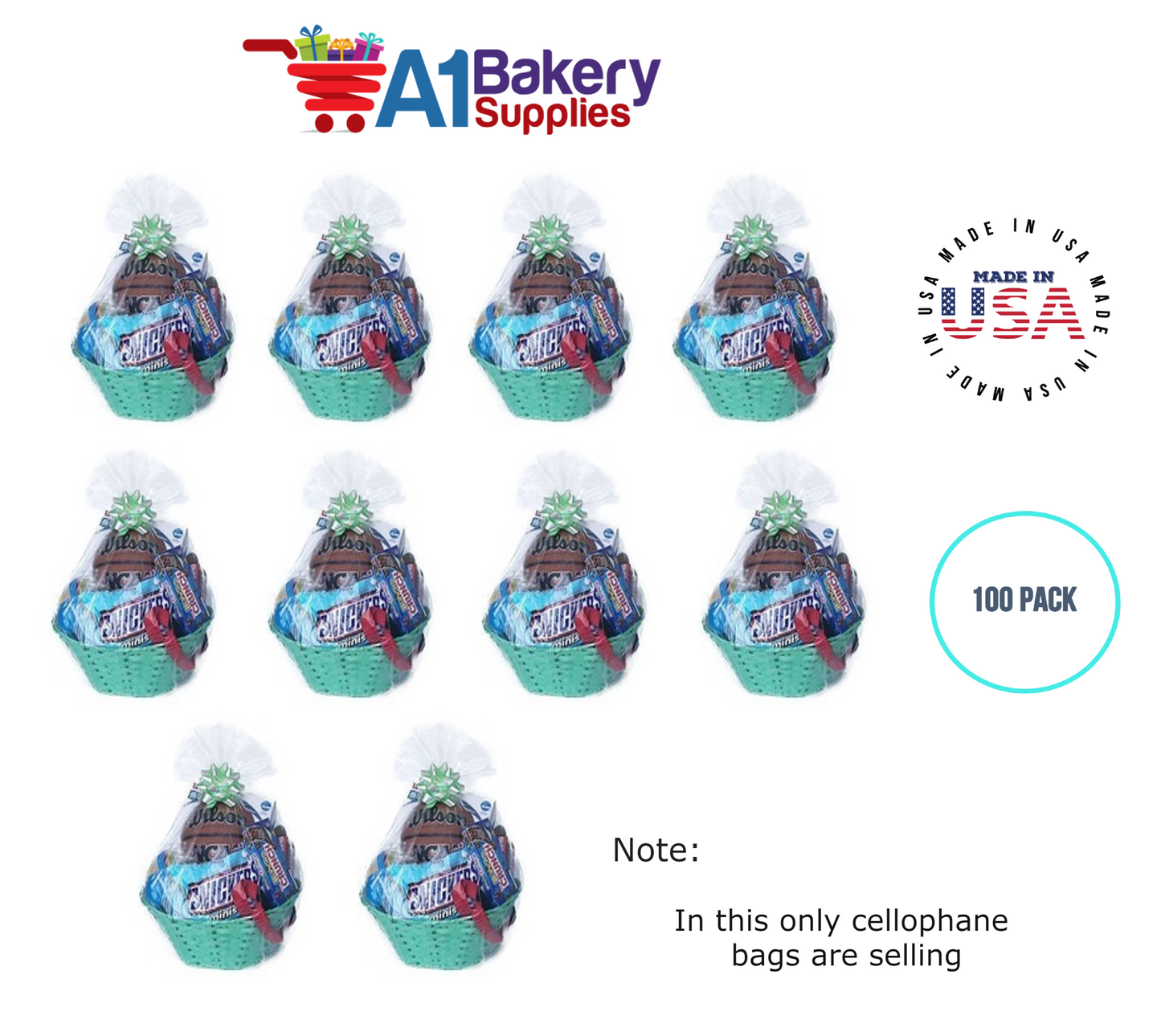 Round Bottom Basket Size 1.2 MIL BOPP Sealable Cellophane Gift Bags Bags for Gift Packing 14 x 24 Inch, 100 Pack