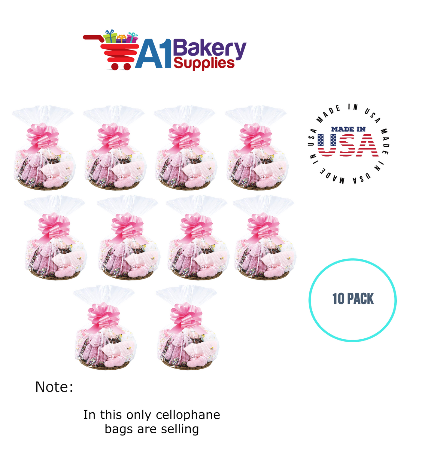 Round Bottom Basket Size 1.2 MIL BOPP Sealable Cellophane Gift Bags Bags for Gift Packing 18 x 24 Inch, 10 Pack