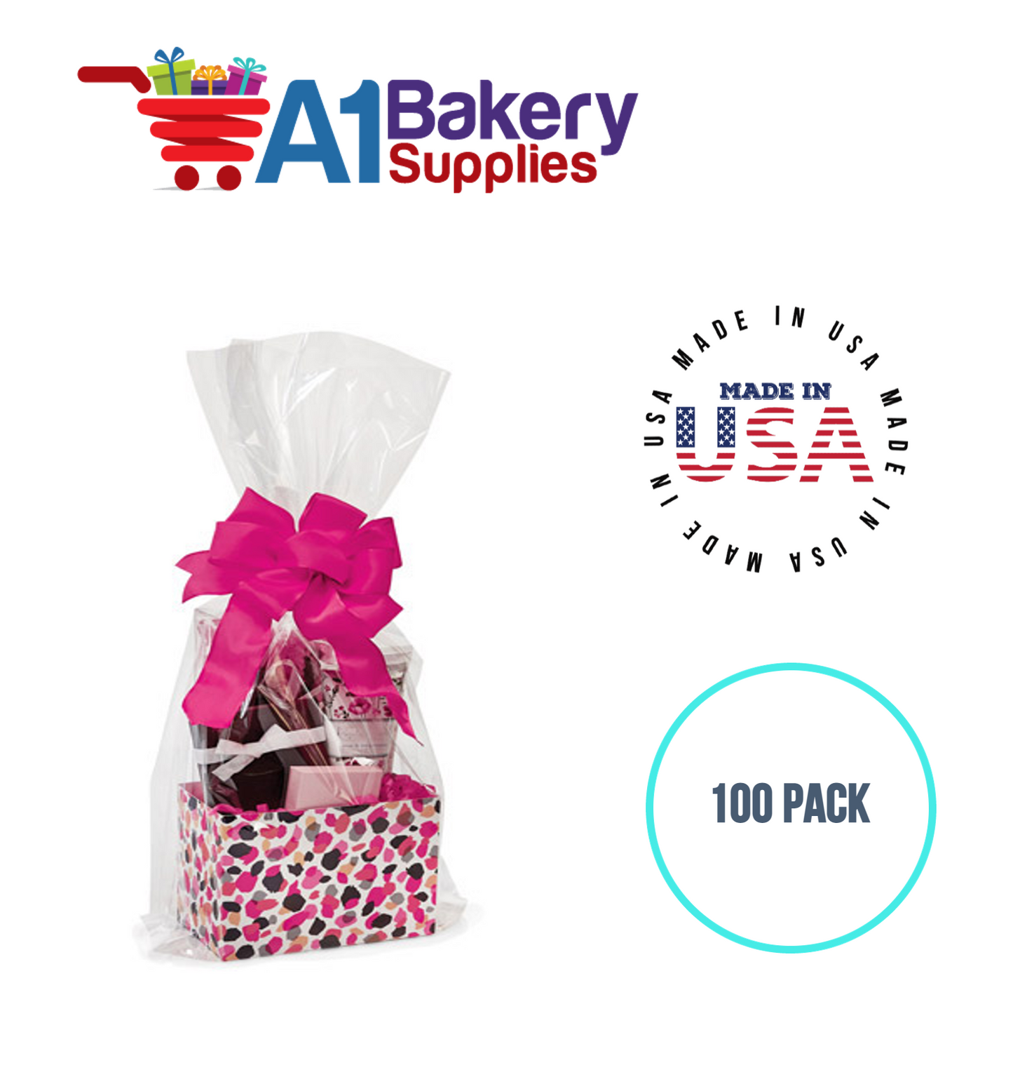 Gusset Basket Size 1.2 MIL BOPP Sealable Cellophane Gift Bags Bags for Gift Packing 4  x 2.5 x 9 Inch, 100 Pack