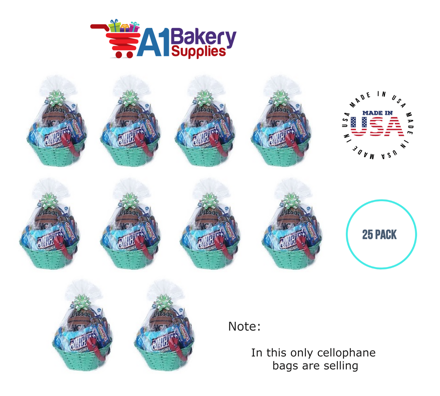 Round Bottom Basket Size 1.2 MIL BOPP Sealable Cellophane Gift Bags Bags for Gift Packing 14 x 24 Inch, 25 Pack