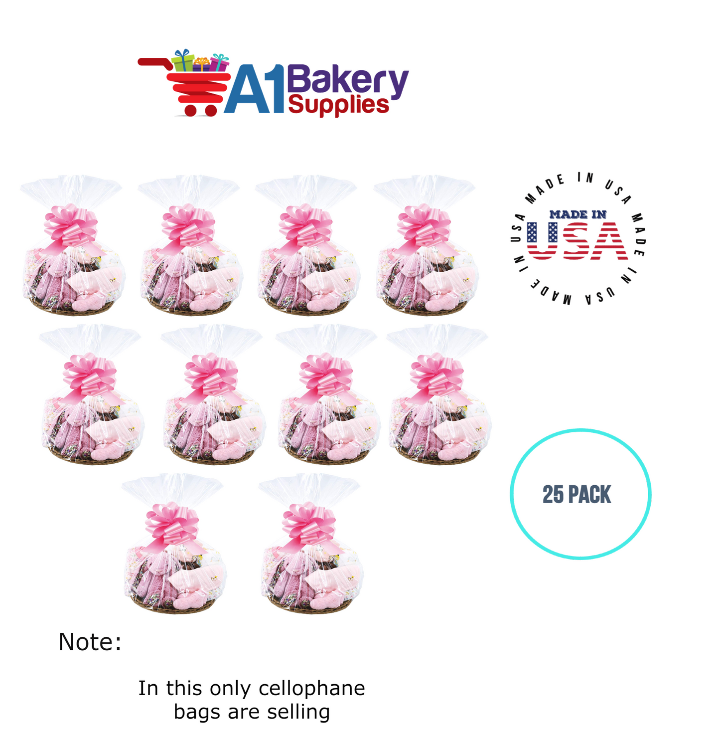 Round Bottom Basket Size 1.2 MIL BOPP Sealable Cellophane Gift Bags Bags for Gift Packing 18 x 24 Inch, 25 Pack