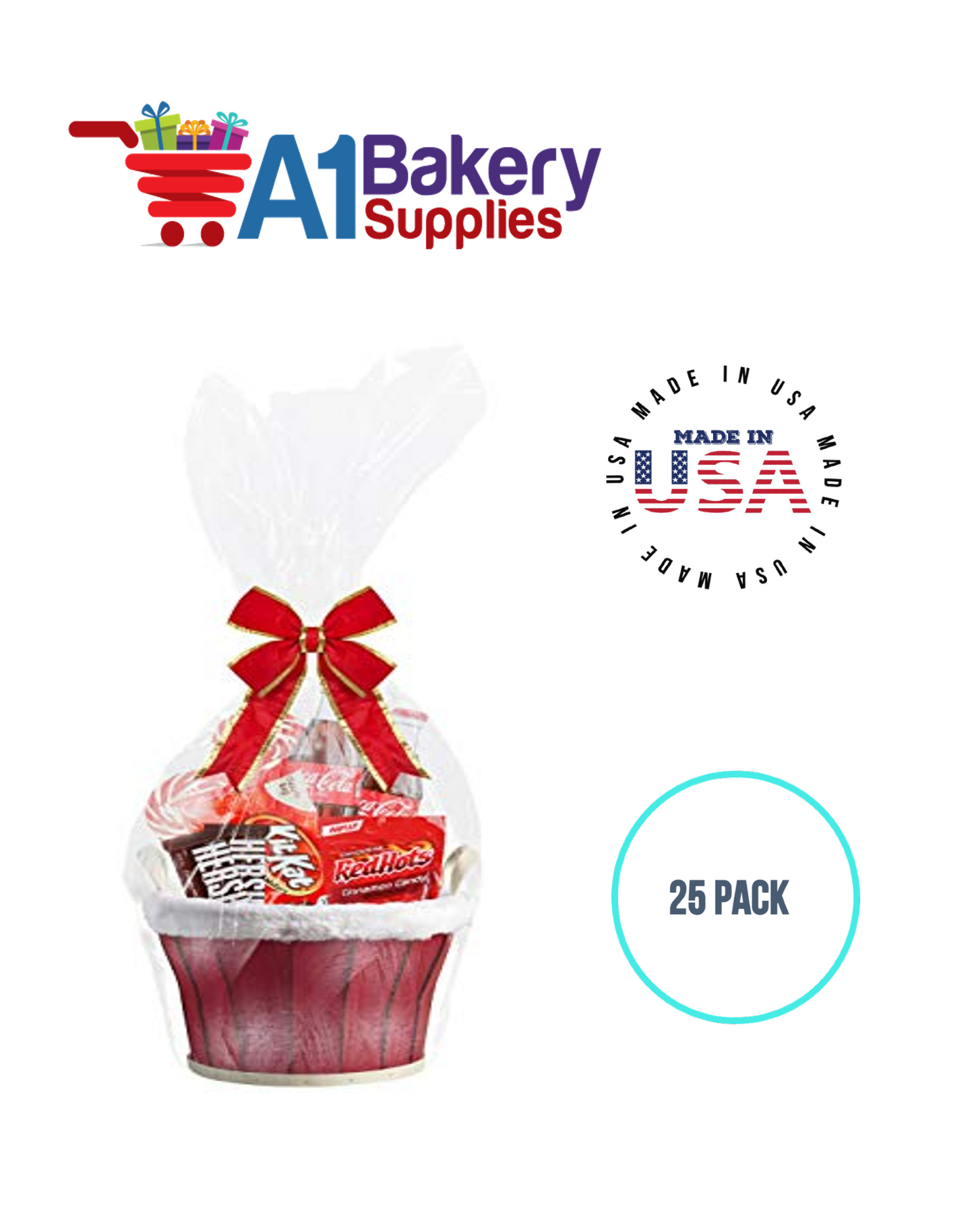 Gusset Basket Size 1.2 MIL BOPP Sealable Cellophane Gift Bags Bags for Gift Packing 4  x 2.5 x 17 Inch, 25 Pack