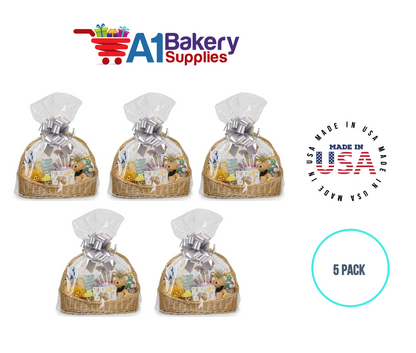 BOPP Sealable Cellophane Bags and Clear Gift Basket Wrap Packaging, 24 in x 30 in, Clear Cello Wrapping for Baby Shower, Wedding Party, or Event Giveaways, 5 Pack