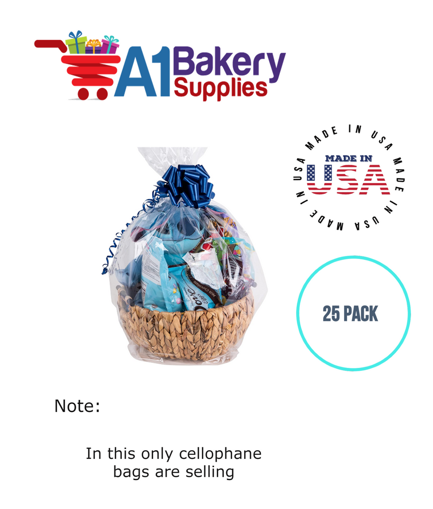 Round Bottom Basket Size 1.2 MIL BOPP Sealable Cellophane Gift Bags Bags for Gift Packing 20 x 36 Inch, 25 Pack