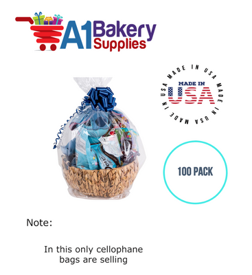 Round Bottom Basket Size 1.2 MIL BOPP Sealable Cellophane Gift Bags Bags for Gift Packing 20 x 36 Inch, 100 Pack