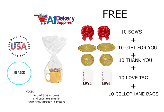 BOPP Sealable Cellophane Bags and Clear Gift Basket Wrap Packaging, 9 in x 20 in, Clear Cello Wrapping for Baby Shower, Wedding Party, or Event Giveaways, 10 Pack