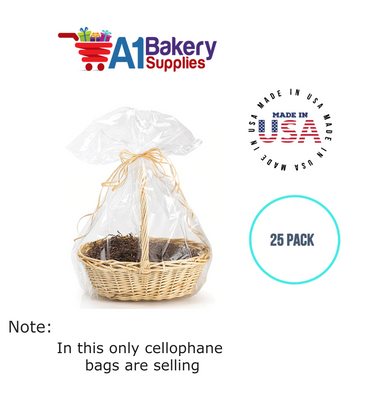Round Bottom Basket Size 1.2 MIL BOPP Sealable Cellophane Gift Bags Bags for Gift Packing 27 x 35 Inch, 25 Pack