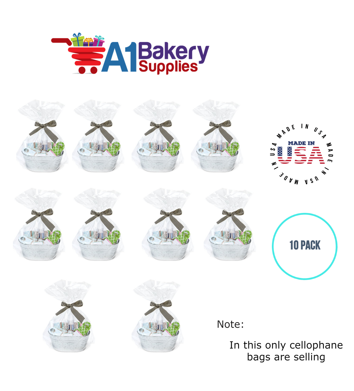 Round Bottom Basket Size 1.2 MIL BOPP Sealable Cellophane Gift Bags Bags for Gift Packing 14 x 24 Inch, 10 Pack