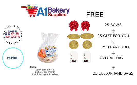 BOPP Sealable Cellophane Bags and Clear Gift Basket Wrap Packaging, 18 in x 30 in, Clear Cello Wrapping for Baby Shower, Wedding Party, or Event Giveaways, 25 Pack