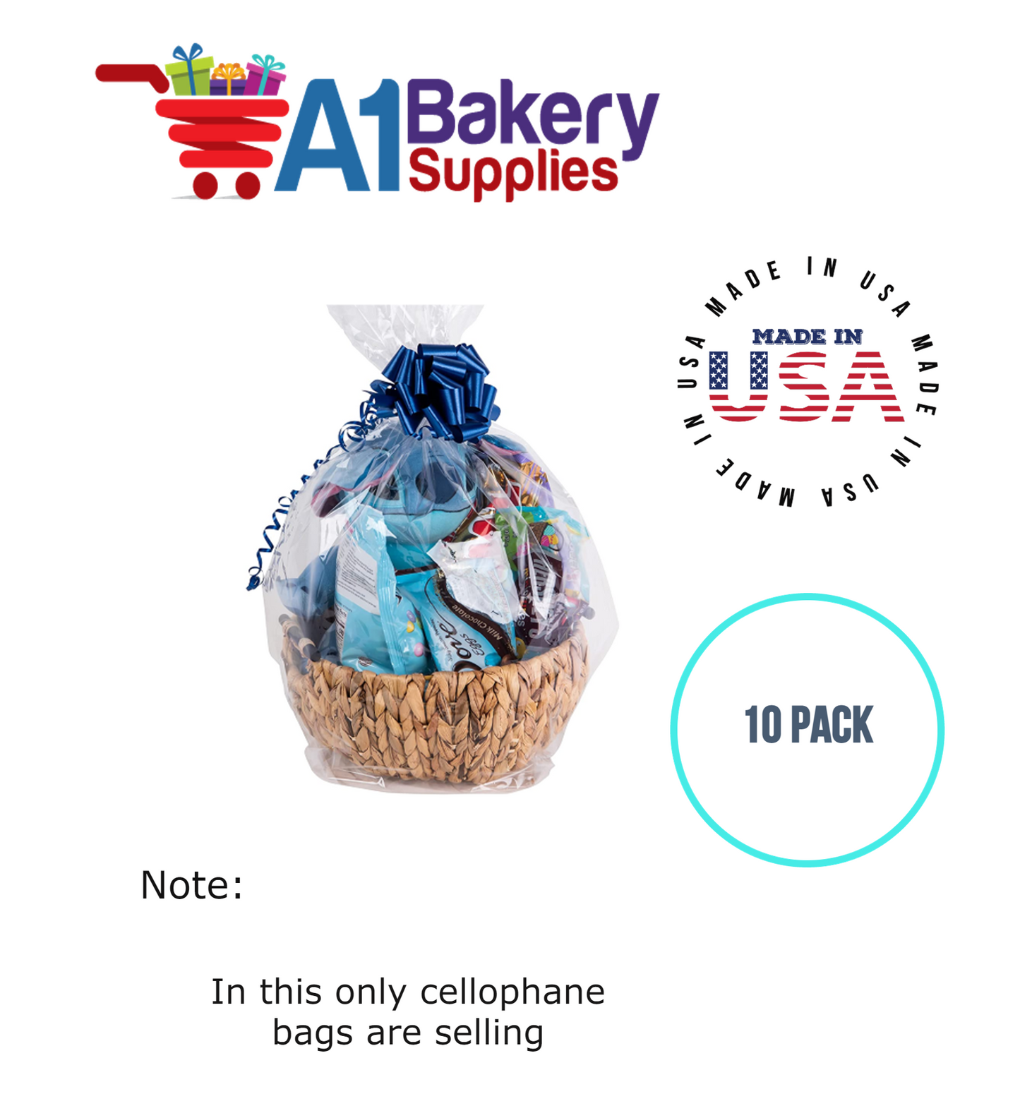 Round Bottom Basket Size 1.2 MIL BOPP Sealable Cellophane Gift Bags Bags for Gift Packing 20 x 36 Inch, 10 Pack