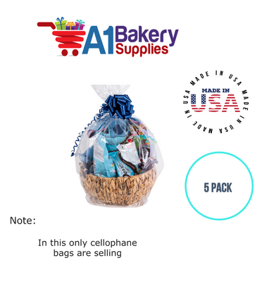 Round Bottom Basket Size 1.2 MIL BOPP Sealable Cellophane Gift Bags Bags for Gift Packing 20 x 36 Inch, 5 Pack
