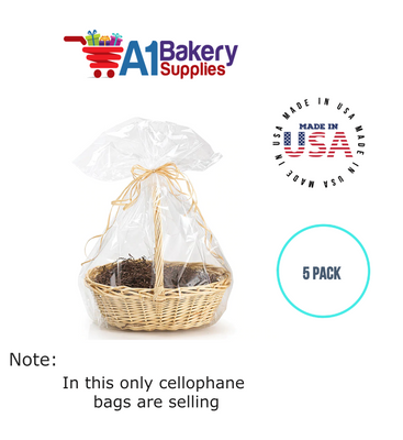 Round Bottom Basket Size 1.2 MIL BOPP Sealable Cellophane Gift Bags Bags for Gift Packing 27 x 35 Inch, 5 Pack