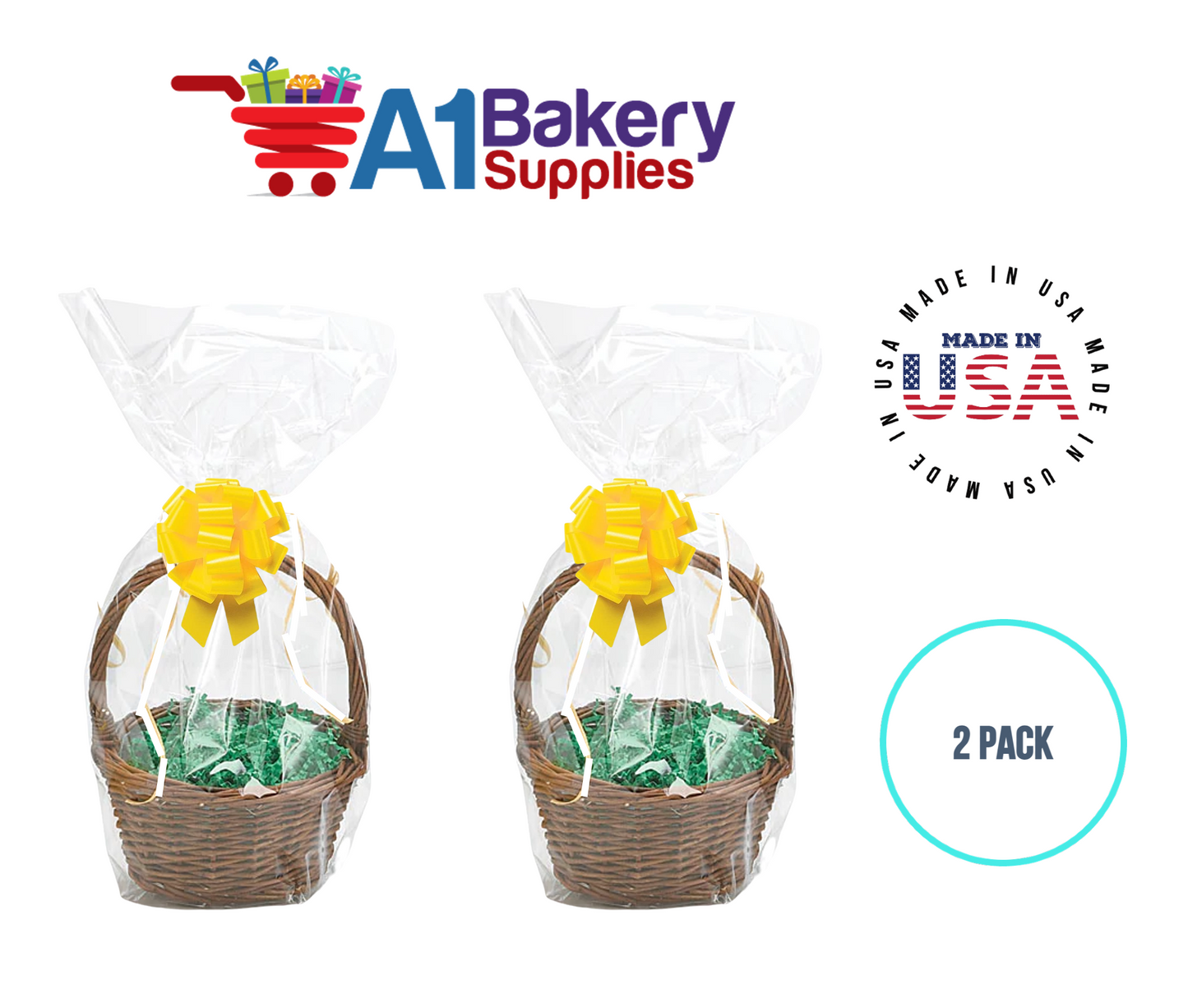 BOPP Sealable Cellophane Bags and Clear Gift Basket Wrap Packaging, 12 in x 24 in, Clear Cello Wrapping for Baby Shower, Wedding Party, or Event Giveaways, 2 Pack