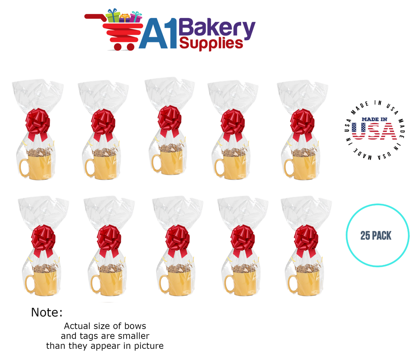 BOPP Sealable Cellophane Bags and Clear Gift Basket Wrap Packaging, 9 in x 20 in, Clear Cello Wrapping for Baby Shower, Wedding Party, or Event Giveaways, 25 Pack