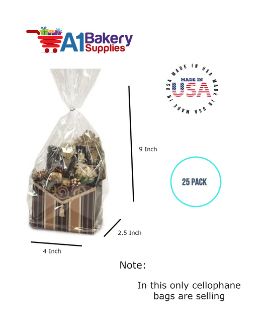 Gusset Basket Size 1.2 MIL BOPP Sealable Cellophane Gift Bags Bags for Gift Packing 4  x 2.5 x 9 Inch, 25 Pack