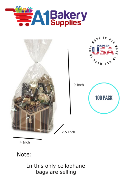 Gusset Basket Size 1.2 MIL BOPP Sealable Cellophane Gift Bags Bags for Gift Packing 4  x 2.5 x 9 Inch, 100 Pack