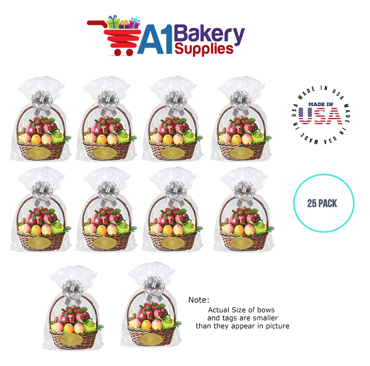 BOPP Sealable Cellophane Bags and Clear Gift Basket Wrap Packaging, 20 in x 30 in, Clear Cello Wrapping for Baby Shower, Wedding Party, or Event Giveaways, 25 Pack