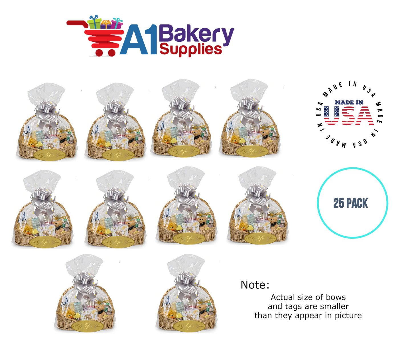 BOPP Sealable Cellophane Bags and Clear Gift Basket Wrap Packaging, 24 in x 30 in, Clear Cello Wrapping for Baby Shower, Wedding Party, or Event Giveaways, 25 Pack