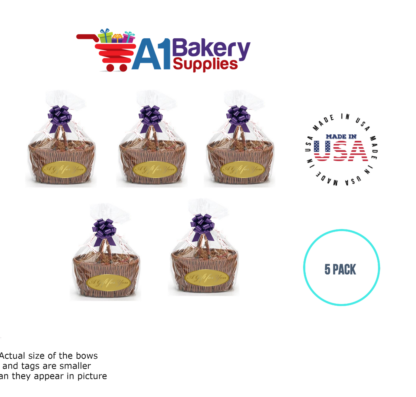 BOPP Sealable Cellophane Bags and Clear Gift Basket Wrap Packaging, 30 in x 40 in, Clear Cello Wrapping for Baby Shower, Wedding Party, or Event Giveaways, 5 Pack