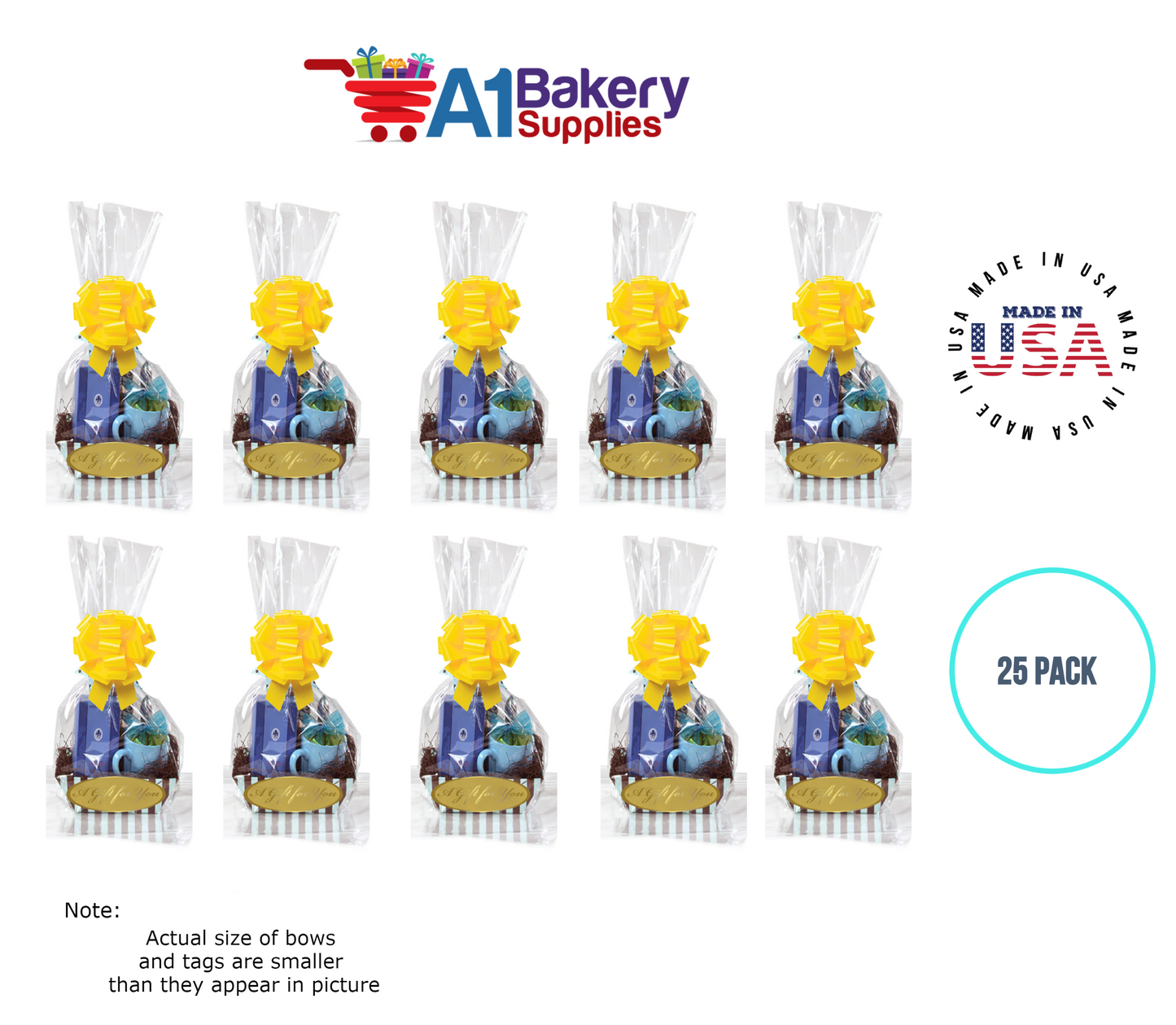 BOPP Sealable Cellophane Bags and Clear Gift Basket Wrap Packaging, 16 in x 24 in, Clear Cello Wrapping for Baby Shower, Wedding Party, or Event Giveaways, 25 Pack