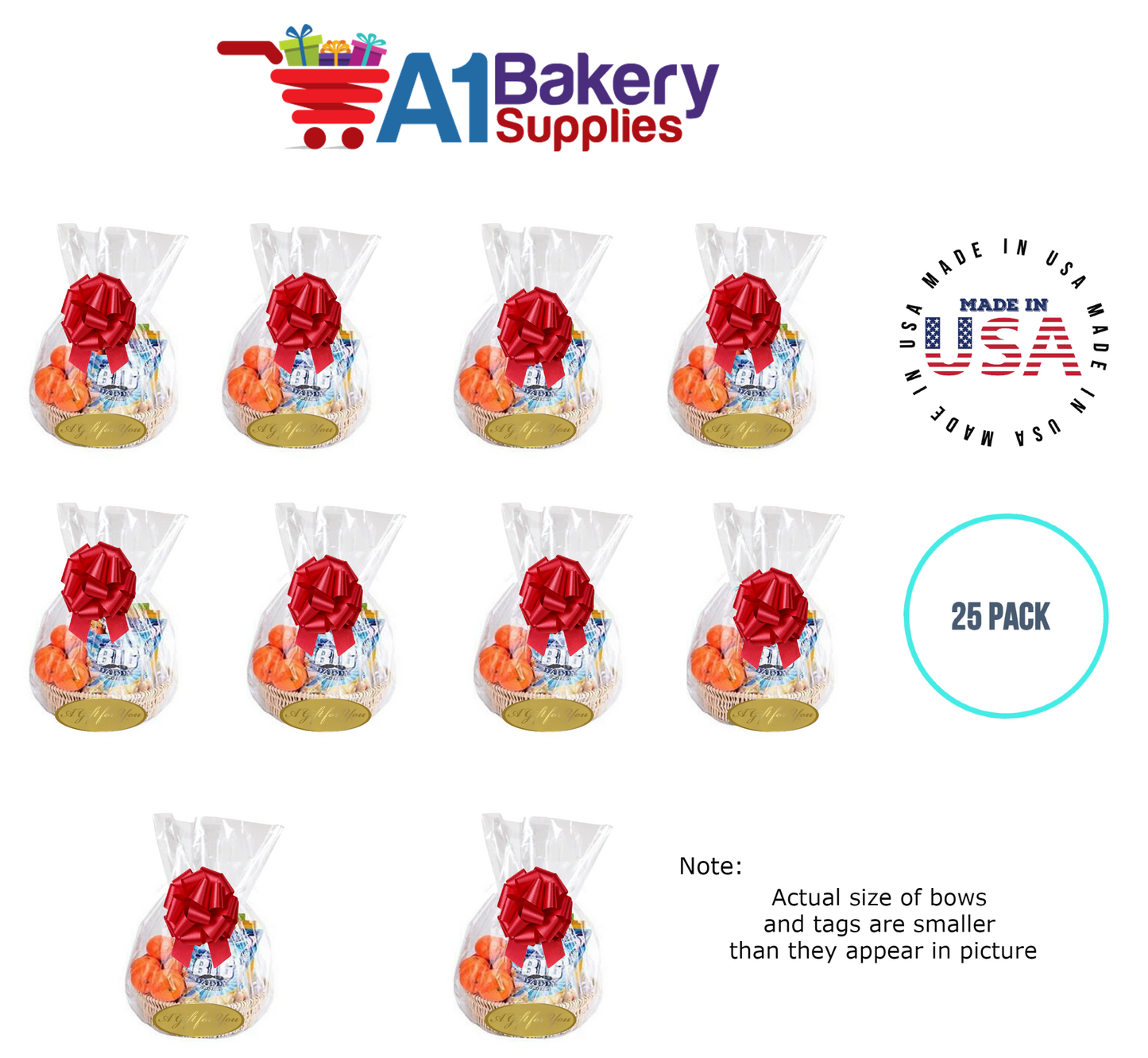 BOPP Sealable Cellophane Bags and Clear Gift Basket Wrap Packaging, 18 in x 30 in, Clear Cello Wrapping for Baby Shower, Wedding Party, or Event Giveaways, 25 Pack