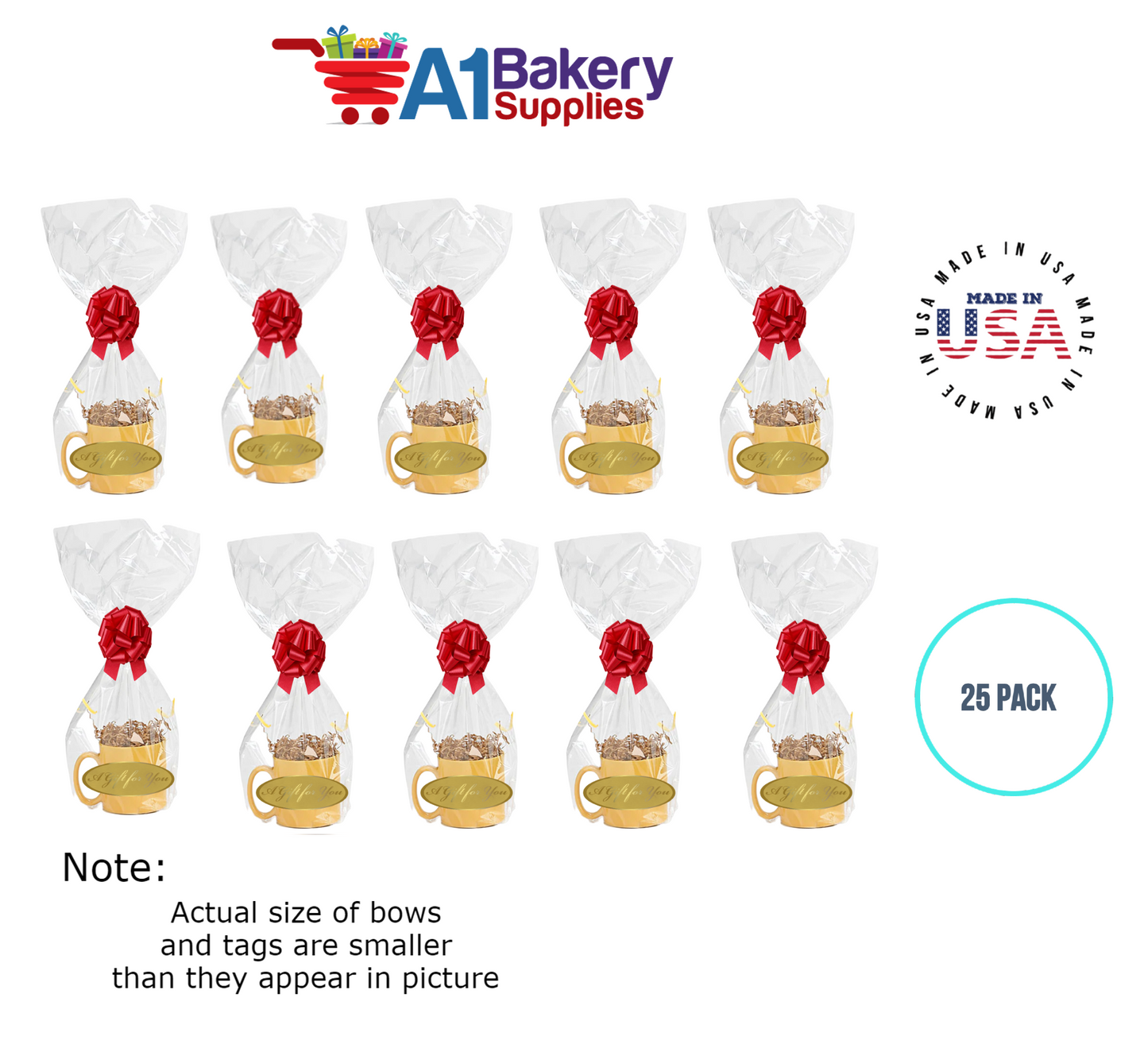 BOPP Sealable Cellophane Bags and Clear Gift Basket Wrap Packaging, 9 in x 20 in, Clear Cello Wrapping for Baby Shower, Wedding Party, or Event Giveaways, 25 Pack