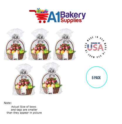 BOPP Sealable Cellophane Bags and Clear Gift Basket Wrap Packaging, 20 in x 30 in, Clear Cello Wrapping for Baby Shower, Wedding Party, or Event Giveaways, 5 Pack