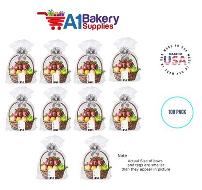 BOPP Sealable Cellophane Bags and Clear Gift Basket Wrap Packaging, 20 in x 30 in, Clear Cello Wrapping for Baby Shower, Wedding Party, or Event Giveaways, 100 Pack