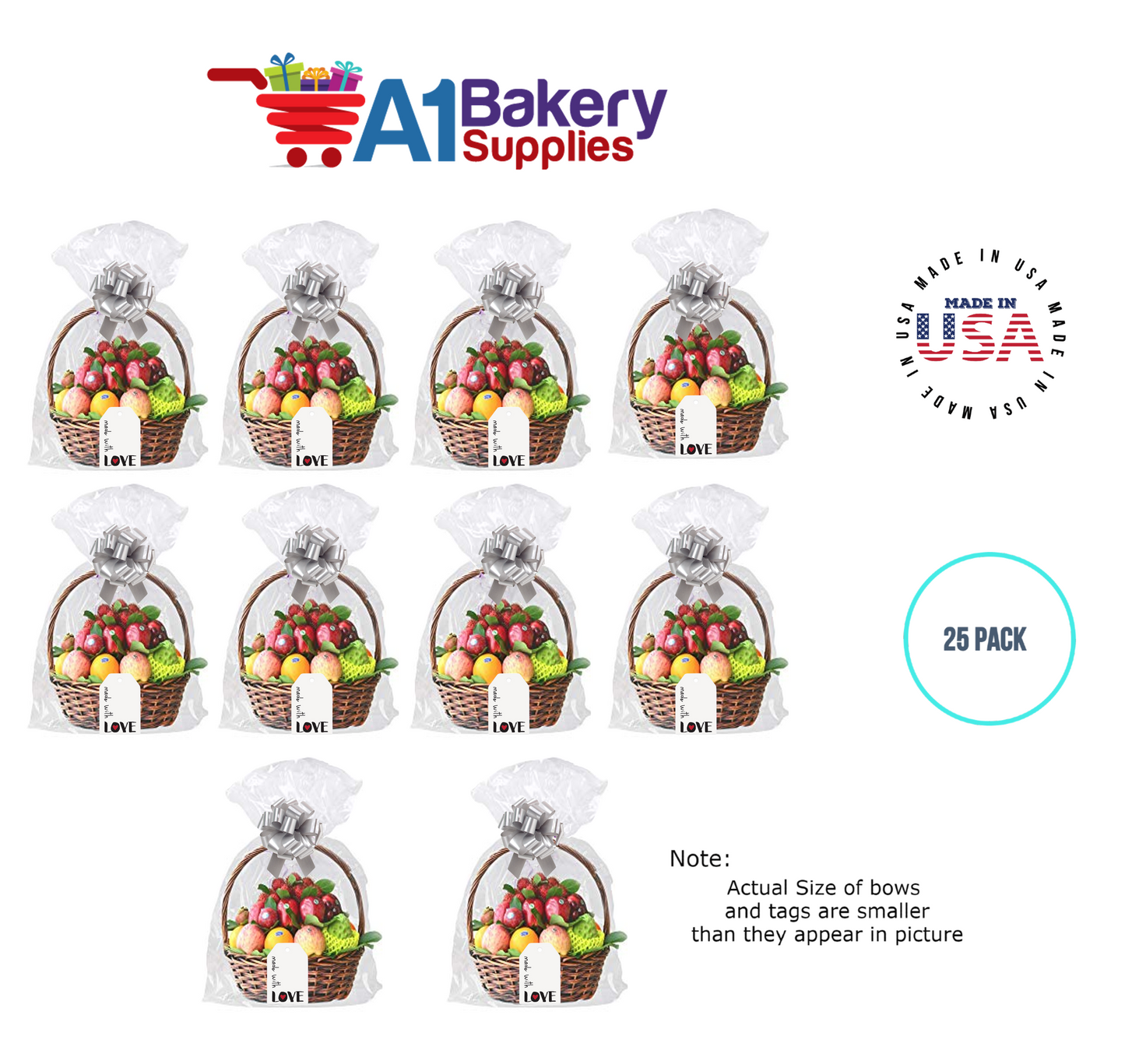 BOPP Sealable Cellophane Bags and Clear Gift Basket Wrap Packaging, 20 in x 30 in, Clear Cello Wrapping for Baby Shower, Wedding Party, or Event Giveaways, 25 Pack