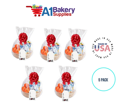 BOPP Sealable Cellophane Bags and Clear Gift Basket Wrap Packaging, 18 in x 30 in, Clear Cello Wrapping for Baby Shower, Wedding Party, or Event Giveaways, 5 Pack