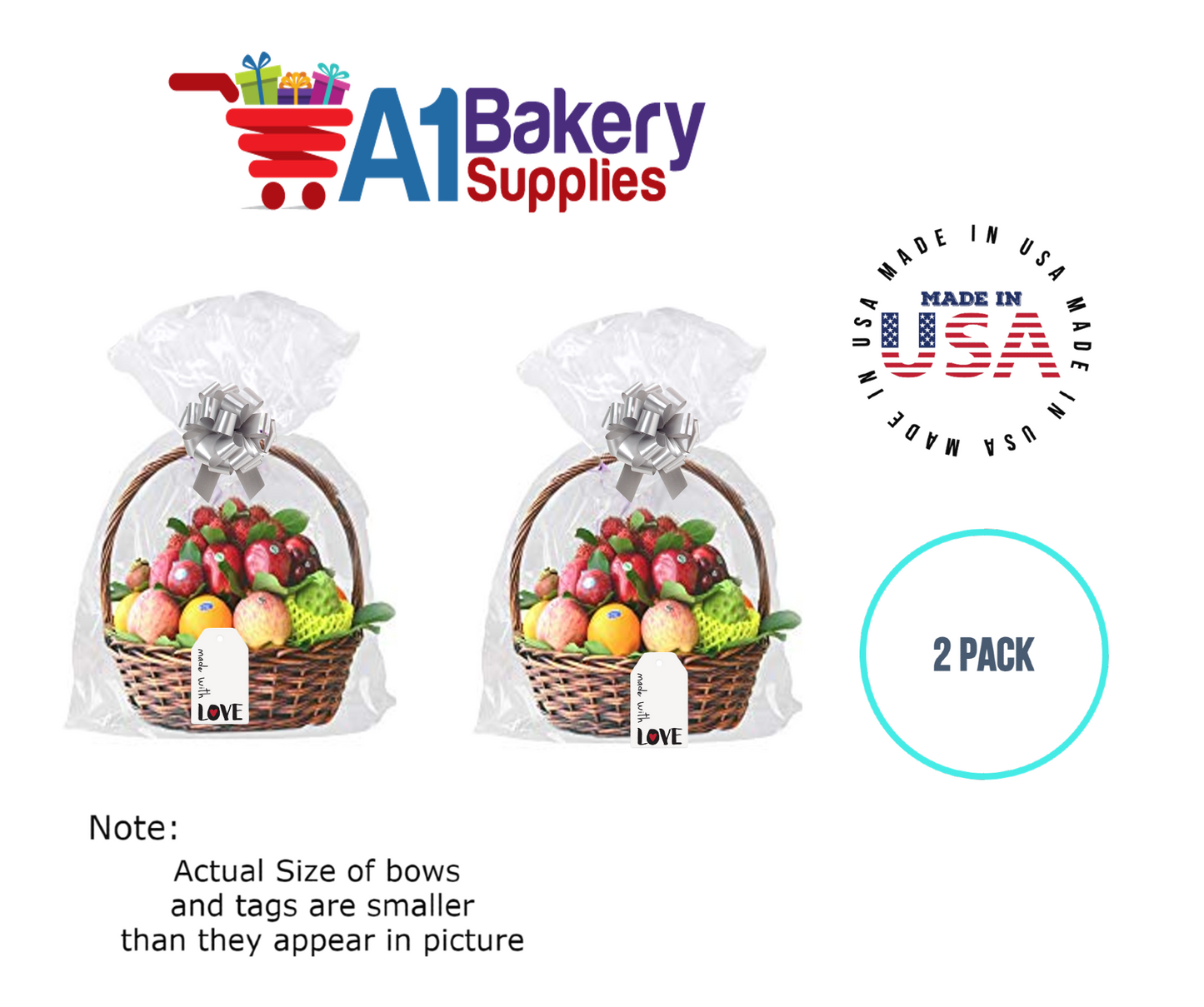 BOPP Sealable Cellophane Bags and Clear Gift Basket Wrap Packaging, 20 in x 30 in, Clear Cello Wrapping for Baby Shower, Wedding Party, or Event Giveaways, 2 Pack