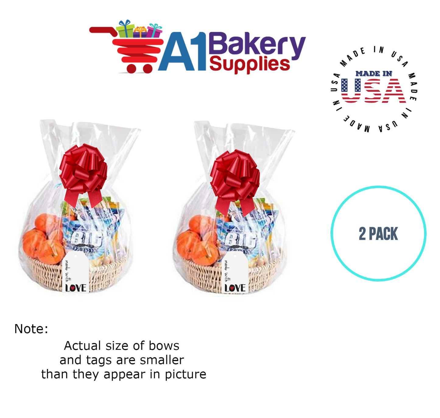 BOPP Sealable Cellophane Bags and Clear Gift Basket Wrap Packaging, 18 in x 30 in, Clear Cello Wrapping for Baby Shower, Wedding Party, or Event Giveaways, 2 Pack