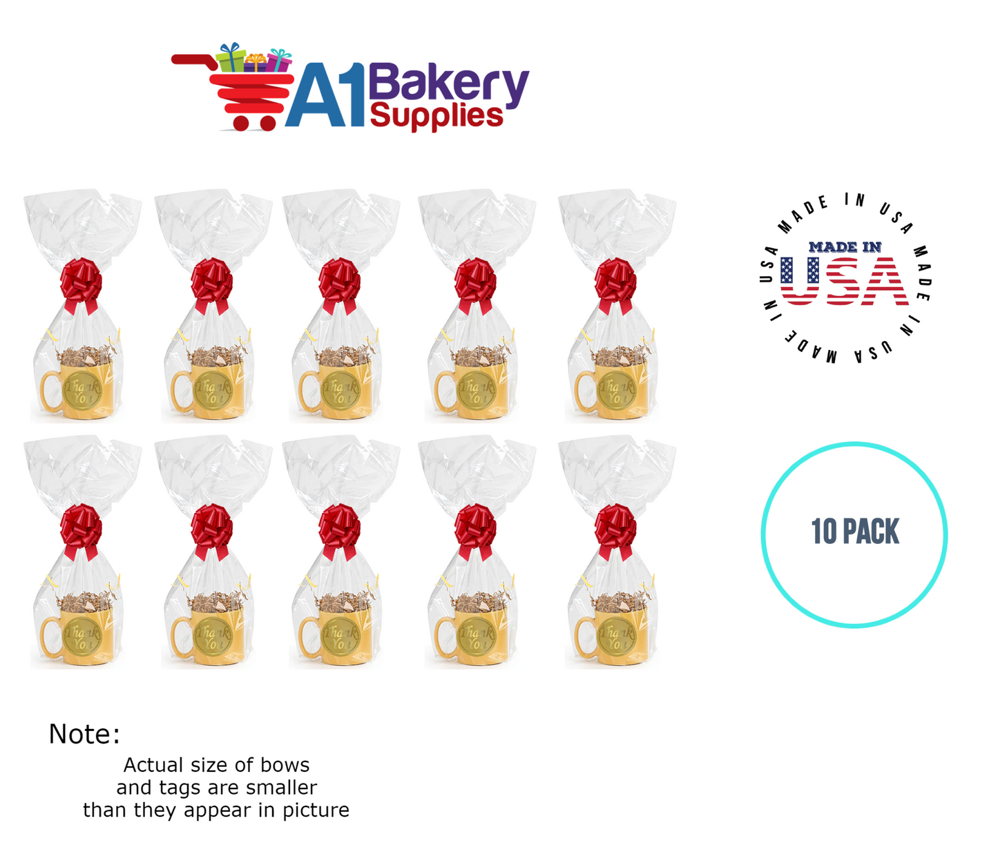 BOPP Sealable Cellophane Bags and Clear Gift Basket Wrap Packaging, 9 in x 20 in, Clear Cello Wrapping for Baby Shower, Wedding Party, or Event Giveaways, 10 Pack