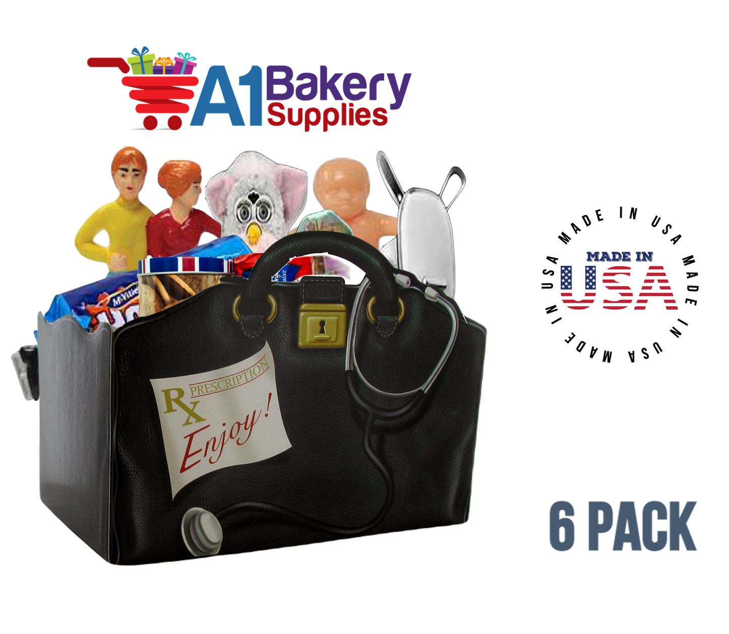 Get Well Doctors Bag, Medical Bag, nurse Bag, Basket Box, Theme Gift Box, Large 10.25 (Length) x 6 (Width) x 7.5 (Height), 6 Pack