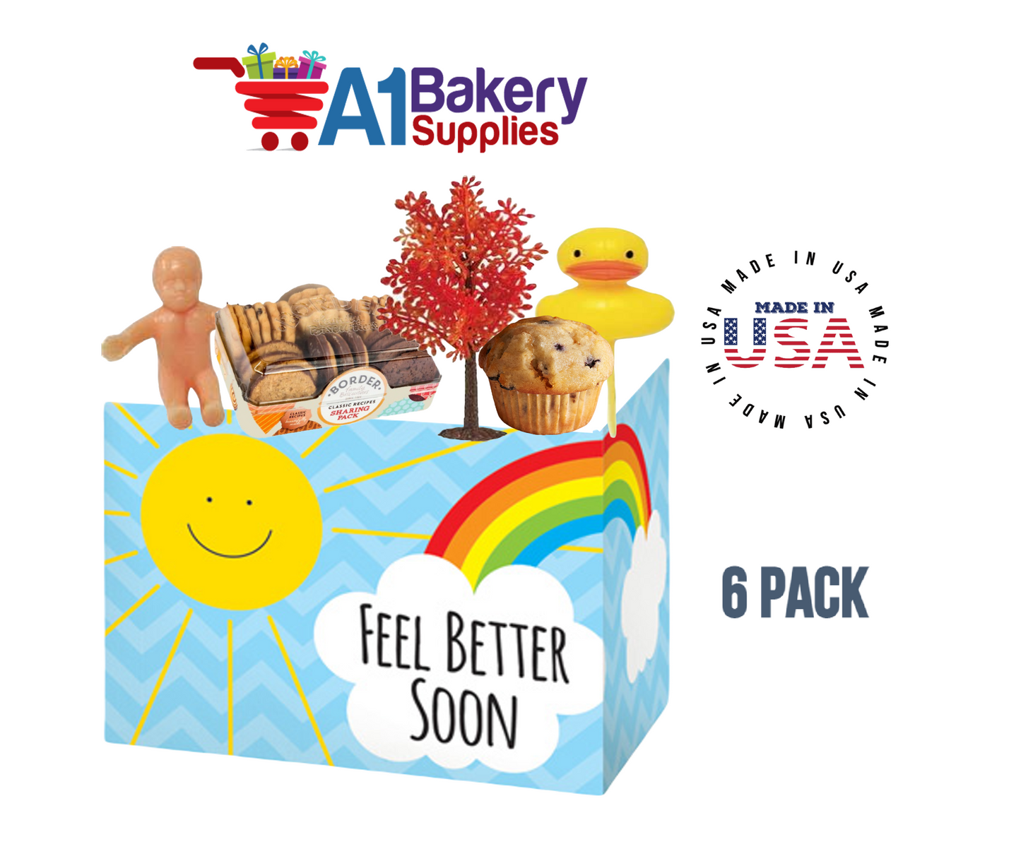 Feel Better Sunshine Basket Box, Theme Gift Box, Small 6.75 (Length) x 4 (Width) x 5 (Height), 6 Pack