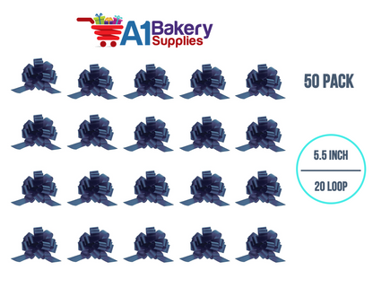 A1BakerySupplies 50 Pieces Pull Bow for Gift Wrapping Gift Bows Pull Bow With Ribbon for Wedding Gift Baskets, 5.5 Inch 20 Loop in Navy Blue Color