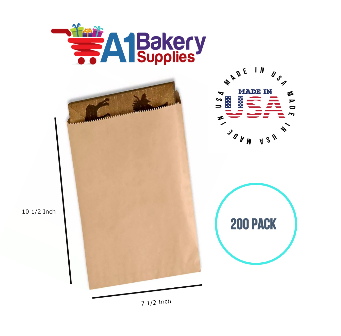 Kraft Flat Merchandise Bags, Medium, 200 Pack - 7-1/2"x10-1/2"