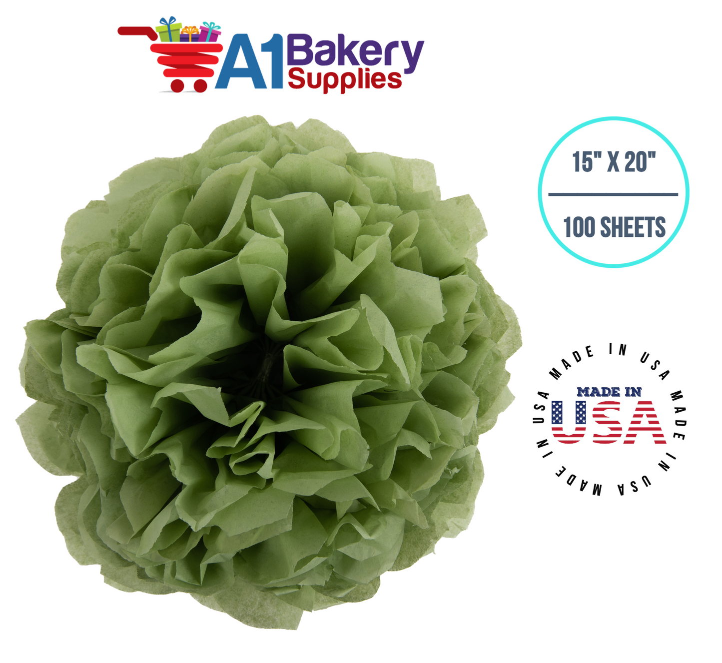 Sage  Tissue Paper Squares, Bulk 100 Sheets, Premium Gift Wrap and Art Supplies for Birthdays, Holidays, or Presents by A1BakerySupplies, Medium 15 Inch x 20 Inch