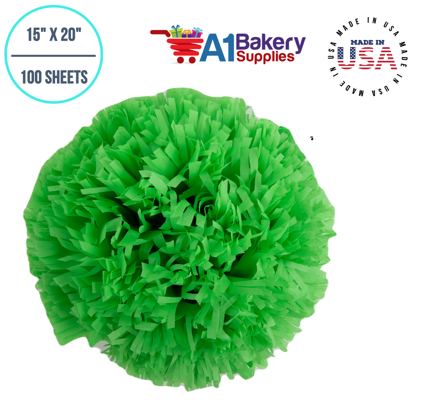 Groovy Green  Tissue Paper Squares, Bulk 100 Sheets, Premium Gift Wrap and Art Supplies for Birthdays, Holidays, or Presents by A1BakerySupplies, Medium 15 Inch x 20 Inch