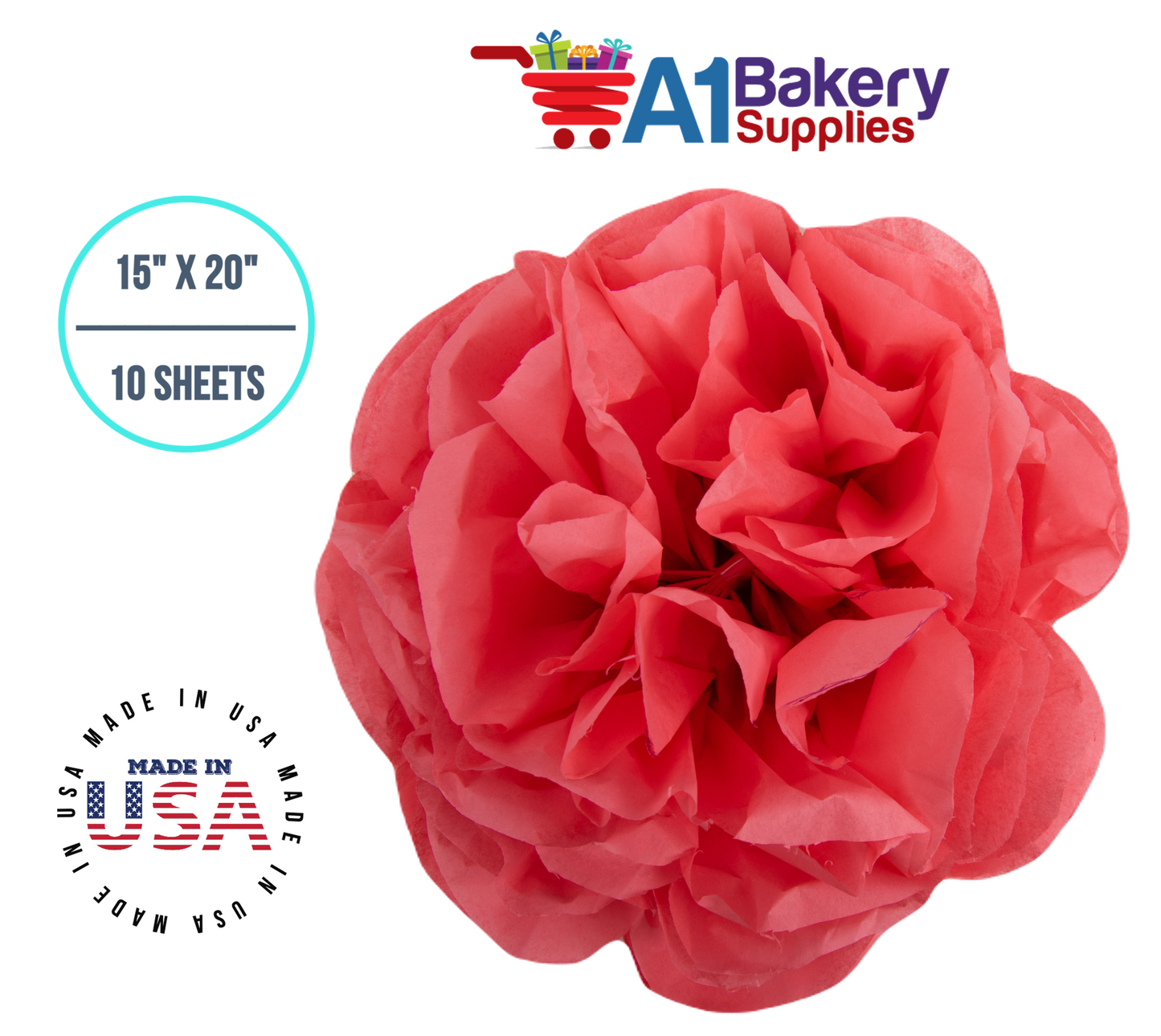 Coral Rose Tissue Paper Squares, Bulk 10 Sheets, Premium Gift Wrap and Art Supplies for Birthdays, Holidays, or Presents by A1BakerySupplies, Small 15 Inch x 20 Inch