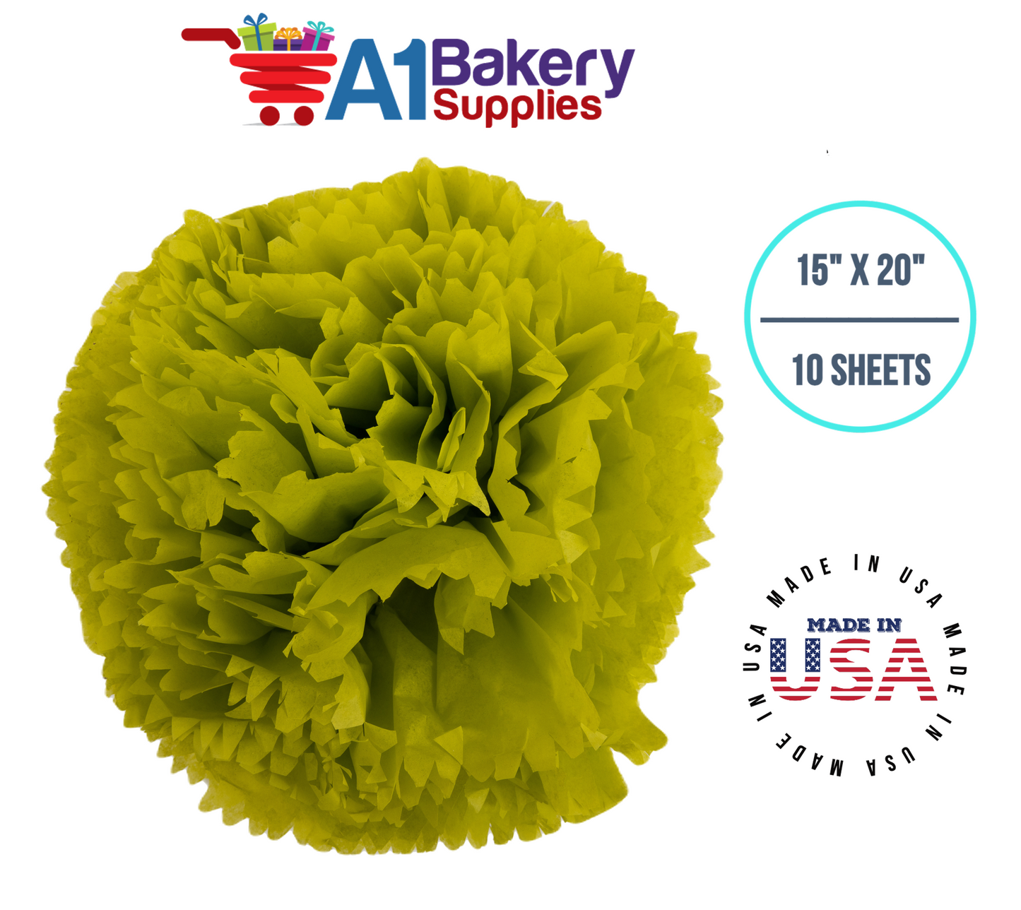 Citrus Green Tissue Paper Squares, Bulk 10 Sheets, Premium Gift Wrap and Art Supplies for Birthdays, Holidays, or Presents by A1BakerySupplies, Small 15 Inch x 20 Inch