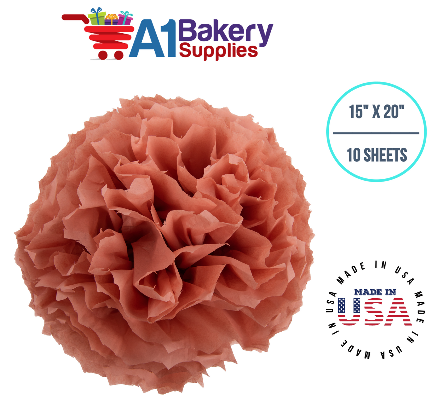 Terra Cotta Tissue Paper Squares Bulk 10 Sheets Premium Gift Wrap and Art Supplies for Birthdays Holidays or Presents by A1 Bakery Supplies Small 15 Inch x 20 Inch