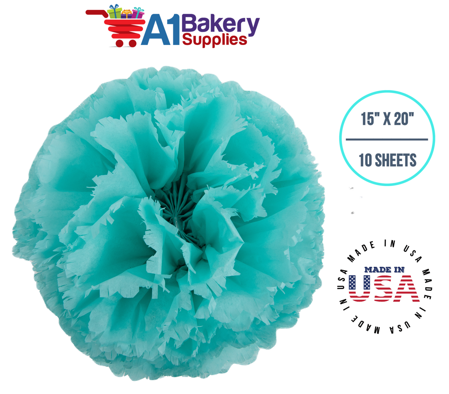 Aqua Blue Tissue Paper Squares, Bulk 10 Sheets, Premium Gift Wrap and Art Supplies for Birthdays, Holidays, or Presents by A1BakerySupplies, Small 15 Inch x 20 Inch