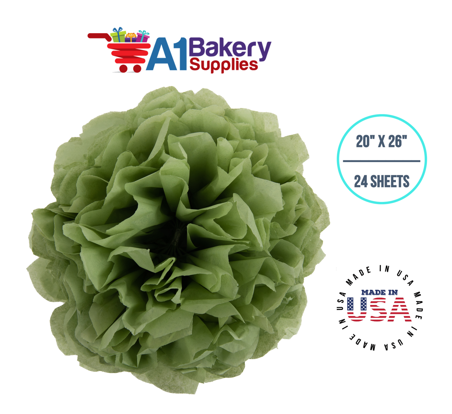 Sage Tissue Paper Squares, Bulk 24 Sheets, Premium Gift Wrap and Art Supplies for Birthdays, Holidays, or Presents by A1BakerySupplies, Small 20 Inch x 26 Inch