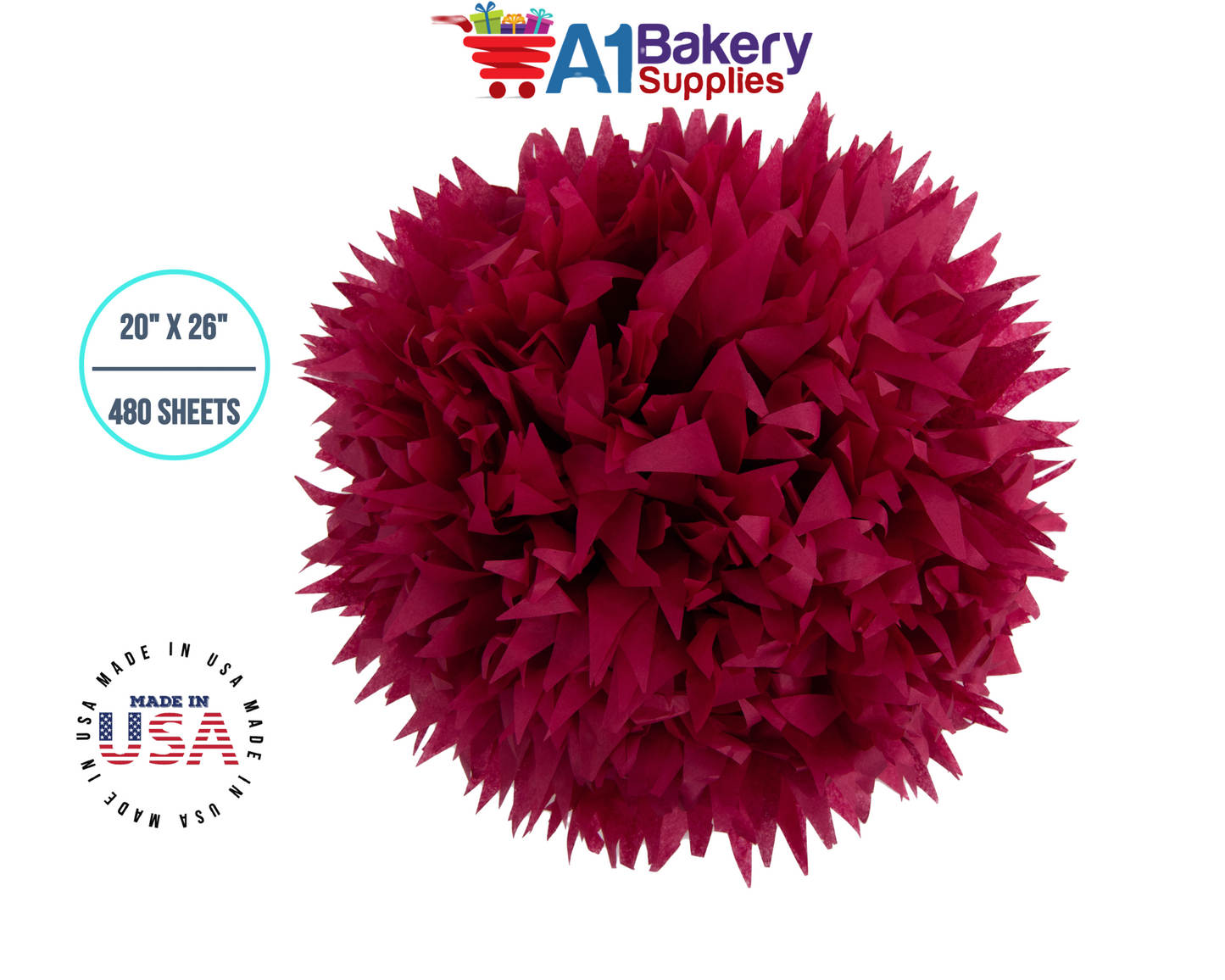 Cranberry Tissue Paper Squares, Bulk 480 Sheets, Premium Gift Wrap and Art Supplies for Birthdays, Holidays, or Presents by A1BakerySupplies, Large 20 Inch x 26 Inch