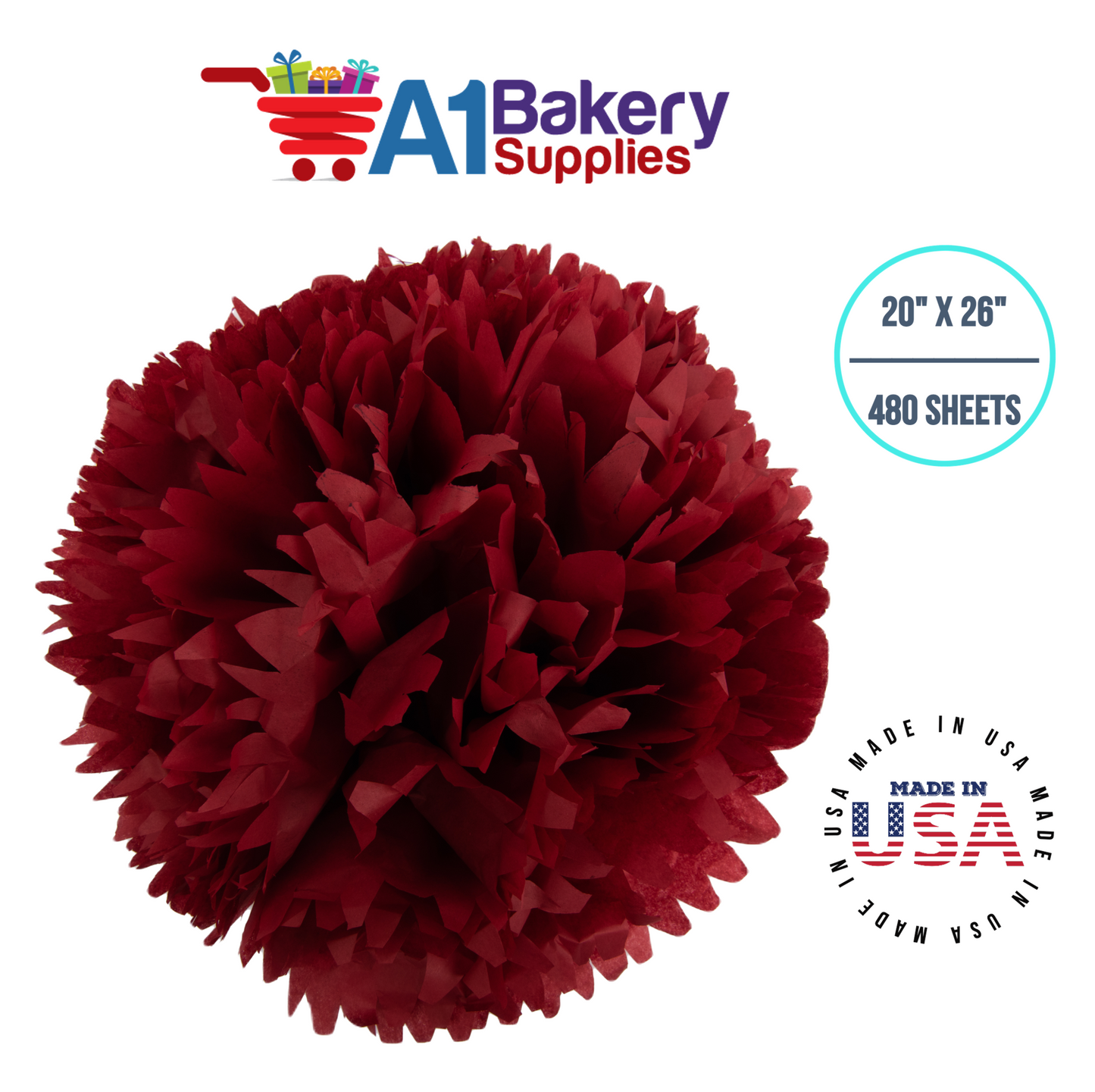 Scarlet Red Tissue Paper Squares, Bulk 480 Sheets, Premium Gift Wrap and Art Supplies for Birthdays, Holidays, or Presents by A1BakerySupplies, Large 20 Inch x 26 Inch