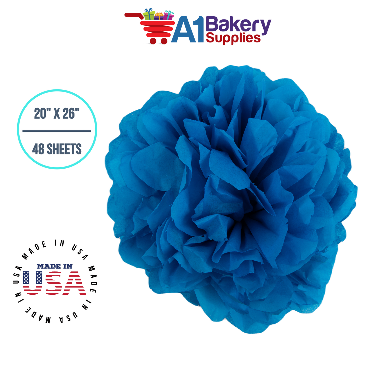 Brilliant Blue Color Tissue Paper 20 Inch x 26 Inch - 48 Sheets