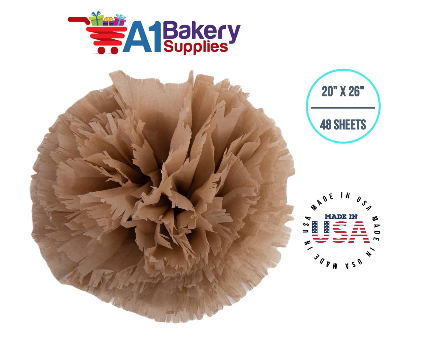 Solid Craft Tissue Paper Squares, Bulk 48 Sheets, Premium Gift Wrap and Art Supplies for Birthdays, Holidays, or Presents by A1BakerySupplies, Medium 20 Inch x 26 Inch